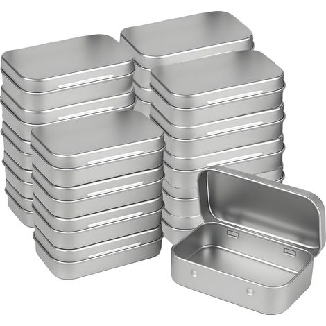 Mini boîtes métalliques avec couvercles, mini boîtes de rangement métalliques avec couvercles (argentées, 20 pièces par paquet)