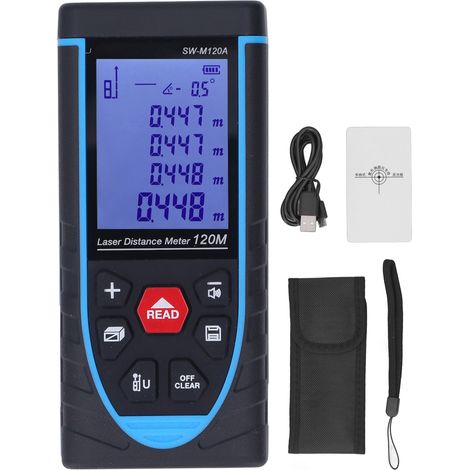 Télémètre laser numérique haute précision SW M120A 120 mètres, portable à infrarouge avec batterie intégrée, mesure de distance mains libres (1/5)