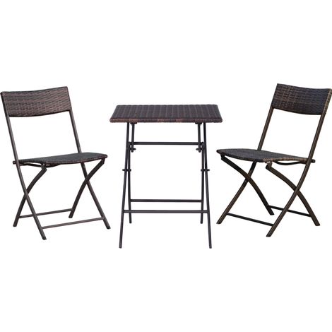 2-Sitzer-Bistro-Set aus Rattan: 1 x Tisch, 2 x Stühle – Braun