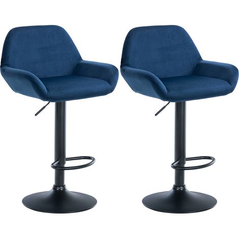 2er Set Barhocker Braga Samt blau Metall matt schwarz (1/5)