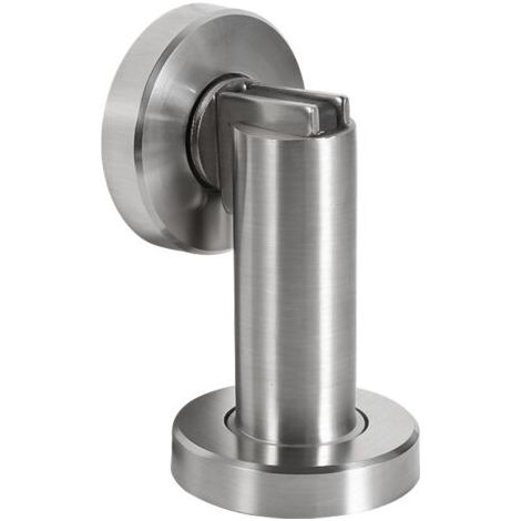 Butoir de porte magnétique MS010 en aspect acier inoxydable - Butée de porte avec matériel de fixation au sol et au mur - Bloc Porte aimanté - Ø 5cm, hauteur 8,4cm