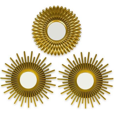 Miroir Murale 3 Pièces Miroir Rond pour Decoration Murale dans Maison, Salon et Chambre Miroir Soleil Accrocher au Mur Original Cadeau Femme et Maman Miroir Doré pour Décoration (1/5)