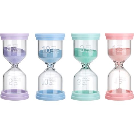 Ensemble de Sabliers Horaires Éducatifs pour Classe - Pack de 4 (1, 3, 5, 10 Minutes) - PVC, Verre, Silicone - Portable et Résistant (1/5)