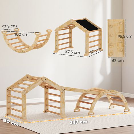 Structure d'escalade d'intérieur 9 en 1, avec rampe, toboggan, échelle et tableau noir, pour les tout-petits, en bois. (1/5)