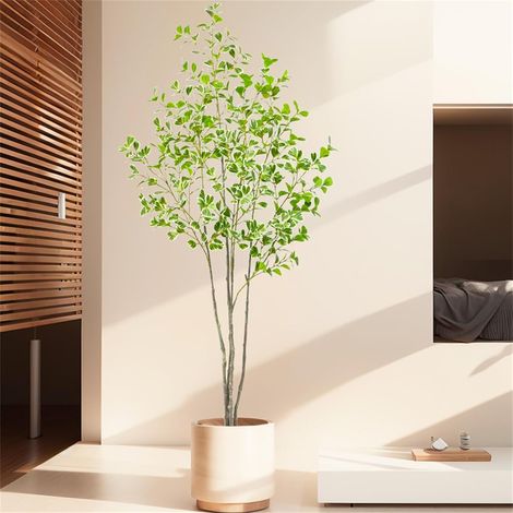 Plantes artificielles Grand arbre Ficus artificiel avec feuilles lisses et brillantes, arbre artificiel en pot, pour salon 120 cm (1/5)