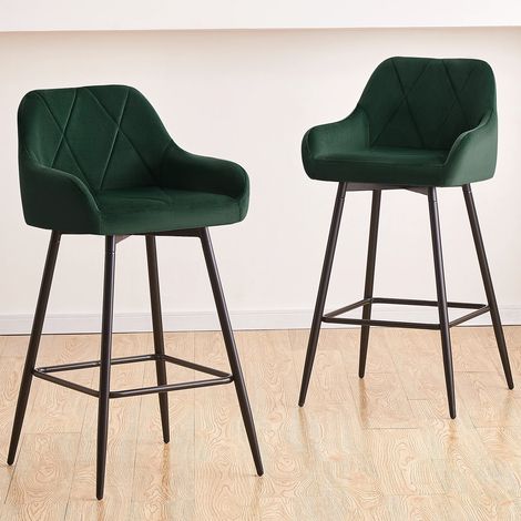 2x Bar Stools Velvet Dining Room Kitchen Breakfast High Chairs Footrest Barstool,2PCS Dark Green (1/5)