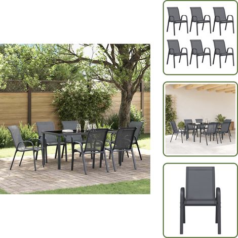 The Living Store Chaises empilables de jardin lot de 6 Gris Tissu textilène - Chaise extérieure (1/5)