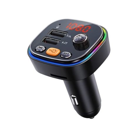 Chargeur de voiture avec transmetteur FM, Bluetooth, audio, deux ports USB et lecteur MP3 pour voiture.