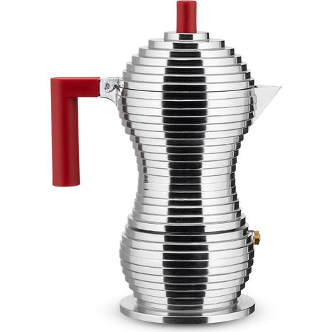 Alessi MDL02 3RFM Pulcina caffettiera manuale in alluminio con pomolo rosso