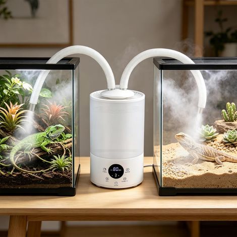 Humidificateur pour Reptiles 4L, Brumisateur Terrarium avec Capteur D'humidité, Minuterie, Double Tuyau Extensible, Ultra Silencieux, Grande Machine à Brume, pour Reptiles, Amphibiens, Plantes Humides (1/5)