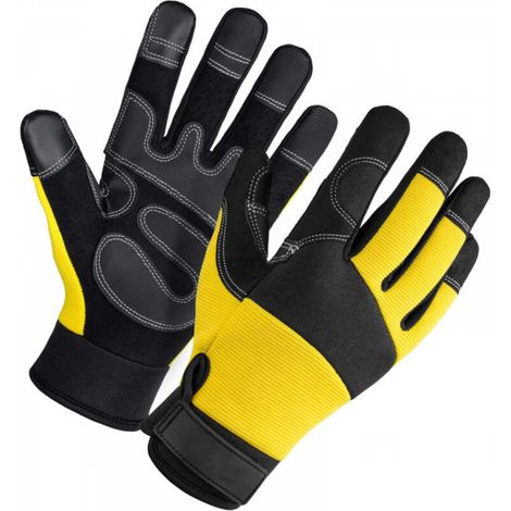 Gants forestiers (scies à chaîne et outils de jardinage) gants de travail de jardin écran tactile respirant résistant à l'usure et antidérapant gants de travail de chantier de jardinage laubau, jaune (1/4)