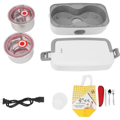 Boîte à lunch électrique 2 compartiments, chauffage rapide en acier inoxydable, étanche, réchauffeur de repas pour bureau maison 110-220V prise américaine (1/5)