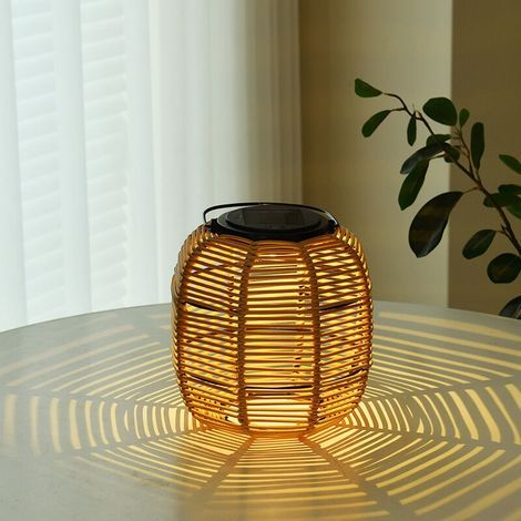 Lanterne balcons ou Jardins Sunshine Treasure, Beige, éclairage extérieur, Plastique, rotin, Solaire 3000K, Polyrattan (1/2)