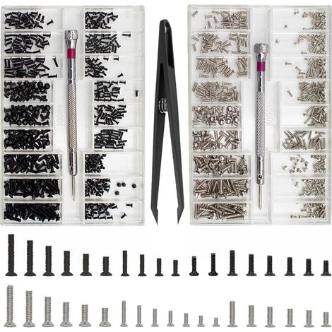 Kit de reparación de microtornillos de 1000 piezas, 18 tipos de microtornillos M1.2, M1.4 y M2, kit surtido de tornillos pequeños con destornillador, tornillos pequeños, minitornillos metálicos, color