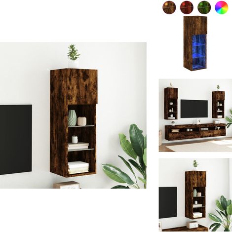 Meuble TV avec lumières LED chêne fumé 30,5x30x90 cm - Meubles Tv - Meuble Tv - Support Tv - Meuble Hifi - Lumieres Led (1/5)