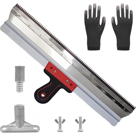 Raclette Dentée, 56 cm Raclette Crantée en Acier Inoxydable, Raclettes pour Revêtement avec Gants et Adaptateur, Spatule de Surface, pour Ciment Peinture Râteau à Nivellement (1/5)