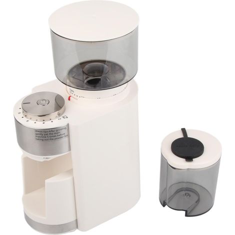 Moulin à café électrique en acier inoxydable, à meules réglables automatiques, avec 25 niveaux de mouture, pour cafetière filtre, cafetière à piston, blanc, prise européenne 220 V (1/5)