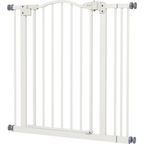 Barrière extensible pour chien avec 2 verrous et fermeture automatique, en métal et plastique, 74-87 x 78 cm, blanche