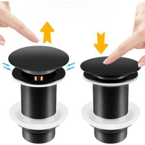 Bonde de Lavabo Noir Sans Trop Plein, Bonde de Lavabo Pop Up Noir Universelle, Bonde de Vidage Sans Trop Plein, Bonde de Vidange Sans Trop Plein, Bonde Pop Up Automatique pour Vasque a Poser (1/5)