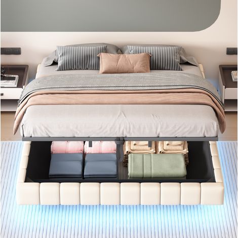 Bett Doppelbett Stauraum 180x200 Polsterbett Beige OKMYHOME (1/5)