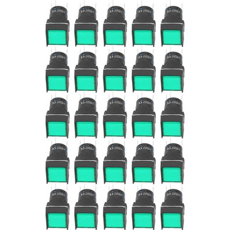 Interrupteur poussoir miniature auto-bloquant instantané BERM/BEM-LA16-11DS-F, carré 16mm lumineux, lot de 25, 220V vert, bouton LED encastrable. (1/5)