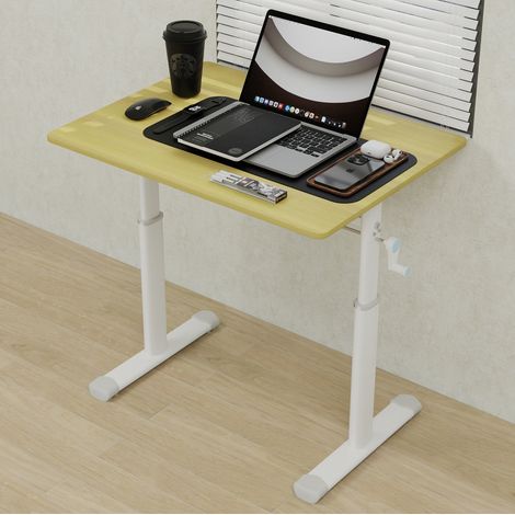 Escritorio regulable de metal y madera color madera, altura ajustable con manivela, compacto para estudio y teletrabajo,80x60x90cm (1/5)
