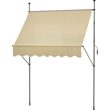 Store banne rétractable manuel à manivelle 200 x 120 x 210-300 cm, hauteur réglable, imperméable et anti-UV, beige