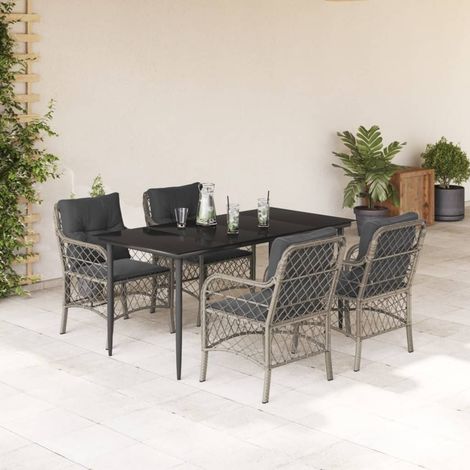 Ensemble à manger de jardin et coussins 5 pcs-Salon de jardin gris clair rotin 875333 (1/5)