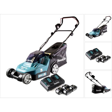 Makita DLM 432 PT4 Tondeuse à gazon sans fil 36 V (2x 18 V) 43 cm brushless + 4x Batteries 5.0 Ah + Chargeur double
