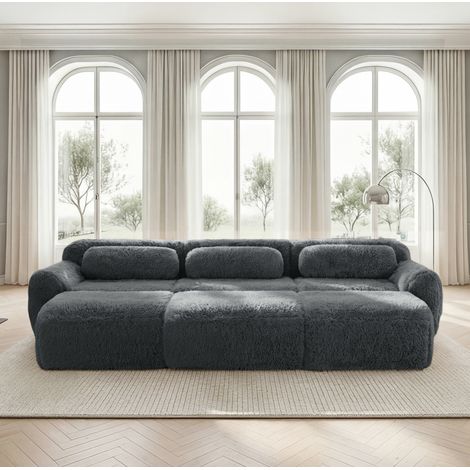 Canapé Modulable 3 Places, Canapé D'angle Compressé Convertible Canapé-lit,Tissu peluche premium,Confort ergonomique,Gris (1/5)