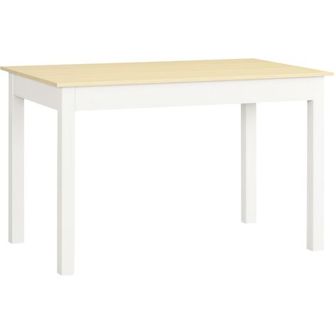 Table pour 4 à 6 personnes, idéale pour salle à manger, cuisine ou salon. Style moderne, finition mélaminée bois, 119 x 70 x 75 cm, chêne et blanc.