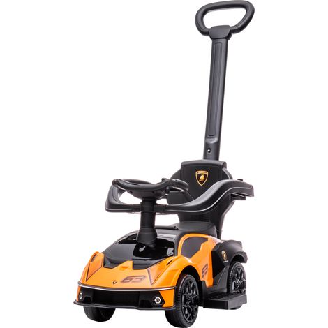 Coche Correpasillos Lamborghini Essenza SCV12 para Niños 12-36 meses, con Bocina, Mango de Empuje, Naranja y Negro, 2 en 1