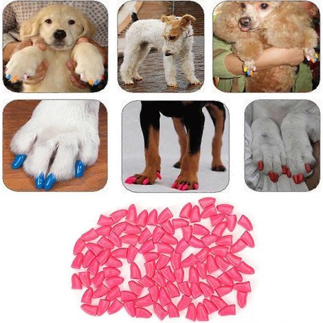 100 protège-griffes souples en PVC pour chien, accessoire de toilettage (rose foncé, taille L) (1/2)