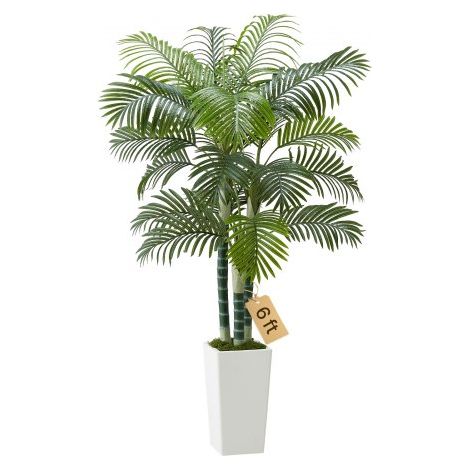 Palmera Areca Artificial Tropical de Imitación con Maceta Alta Blanca, para Decoración de Hogar, Oficina, Sala de Estar, Inauguración de Casa, Interior y Exterior, 1040 x 1040 x 1780 mm (1/5)