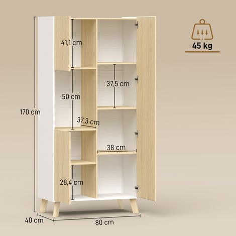 Meuble de cuisine de 170 cm, meuble moderne avec compartiment ouvert, étagères réglables, aspect bois naturel (1/5)