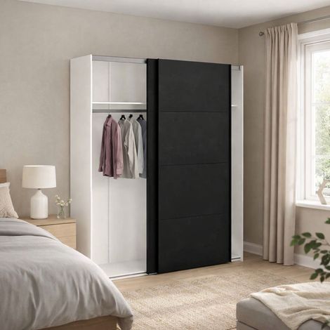 Dmora - Armario 2 puertas Christa, Muebles de dormitorio, Vestidor, Armario de ropa, 182x62 h220 cm, Negro y Blanco (1/5)