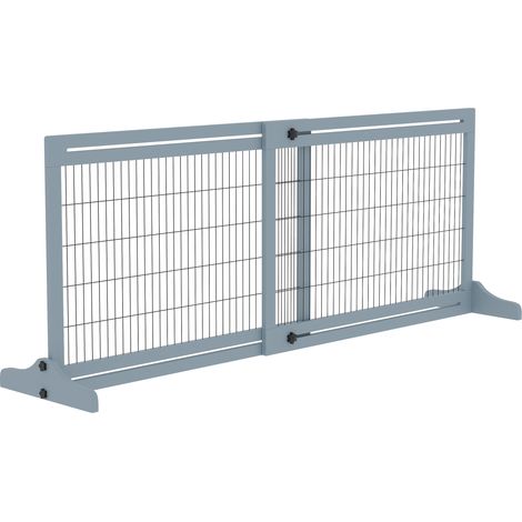 Pawhut – Barrière de sécurité chien autoportante réglable 104-183 cm – Bois de pin gris et acier noir – Installation facile sans travaux - 104-183L