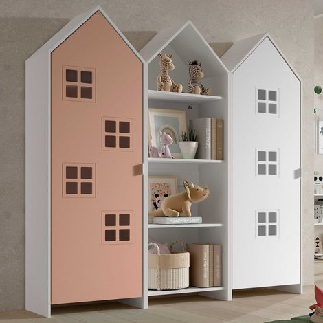 Casami Armoire 3 pièces Bruges - 173x37x172 cm - Rose/blanc