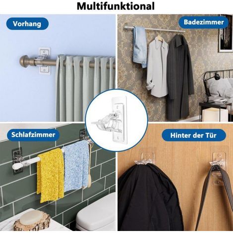 Supports tringle rideaux sans perçage - 1 ensemble, autocollants, réglables, sans clous - Convient pour chambre, salon, Étiquette (1/5)