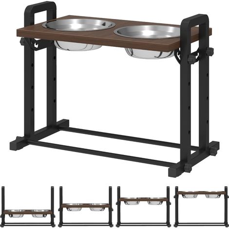CHICFURN Comedero elevado para perro 2 x 1,2 L inox marrón regulable en altura e inclinación (1/5)