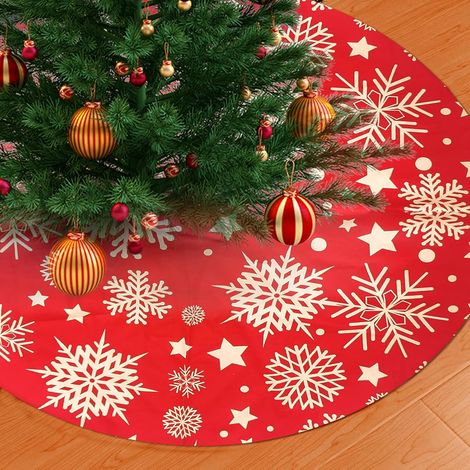Sollbry Mantel redondo con copos de nieve y estrellas para árbol de Navidad, ideal para el hogar, fiestas y decoración (90 cm, rojo) (1/5)