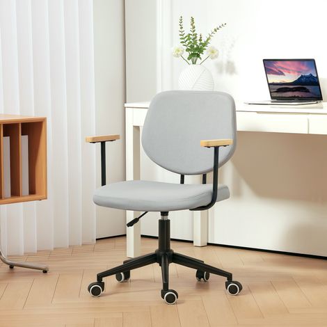 Silla de Oficina Moderna con Reposabrazos de Madera Asiento Ajustable y Ruedas para Oficina y Estudio 59x55x84-94cm Gris (1/5)
