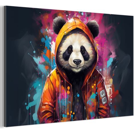 TABLEAU EN MÉTAL Panda - Veste - Graffiti - Orange Tableau Décoration Murale 60x40 (1/5)