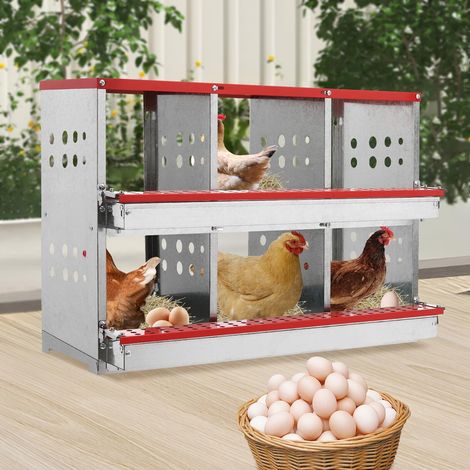 Nido para gallinas Nido metálico para huevos Nido con ruedas Nido para gallinas 6 nidos Nido para huevos Estructura de dos capas 84 x 42 x 62 cm (1/5)
