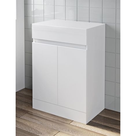 Countertop Vanity Unit Floor Standing Bathroom Furniture Soft Close White Gloss 600mm Door Unit (1/5)