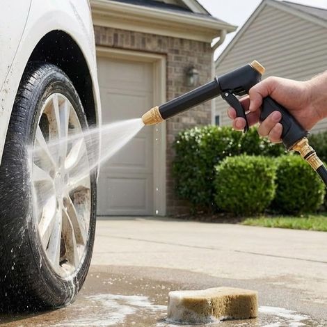 Buse de tuyau d'arrosage réglable et robuste - Pulvérisateur d'eau haute pression avec 4 modes d'arrosage pour arroser les plantes, laver la voiture, la douche des animaux domestiques (1/5)
