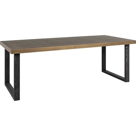 Table à manger élégante avec verre intégré - Chêne foncé et noir (1/5)