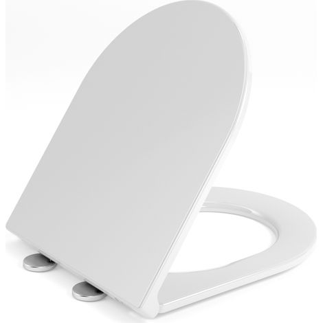 Abattant WC Forme D Allongé, Design Moderne en Thermodur - Fermeture Silencieuse Soft-Close abattant wc clipsable Haute Résistance, AquaWise Blanc