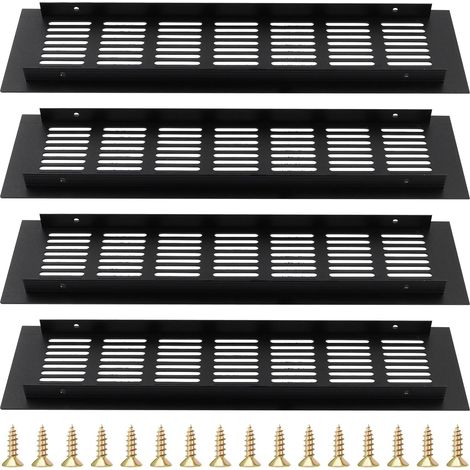 4 Pièces Noir Grilles de Ventilation, 8 x 30 cm Grille Aeration Rectangulaire avec Vis, Grille Ventilation en Aluminium pour Placards Armoire Radiateur (1/5)