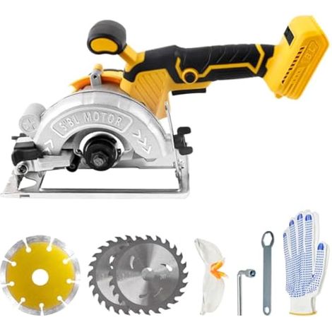 Scie circulaire sans fil scie circulaire électrique pour Dewalt 20 V, 1000 W 6200 tr/min avec 3 lames de scie de 125 mm, biseau 0-45°, profondeur de 32 mm pour bois, métal souple, plastique (1/5)